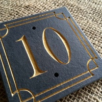 RIVEN Slate House Sign Door Number with CURVE BORDER - METALLIC